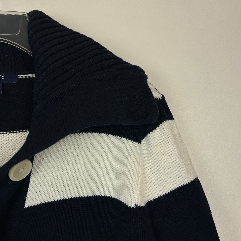 Chaps Ralph Lauren Cardigan Sweater Women L Blue White Stripe Button Nautical - Picture 6 of 7